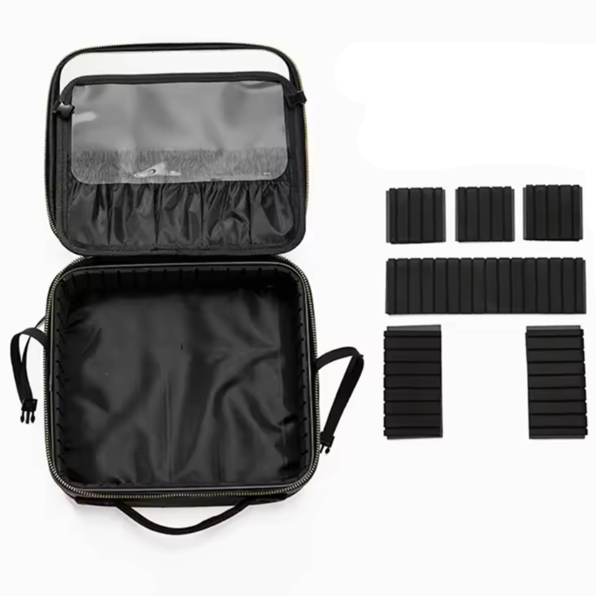 Cosmetiquero Negro Portatil Viajes Con Espejo Aumento Y Luz Led-2