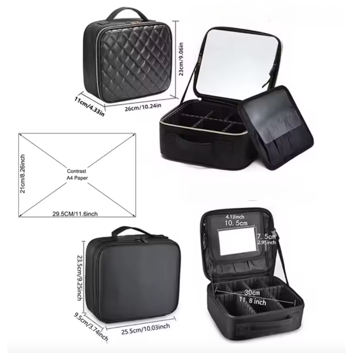 Cosmetiquero Negro Portatil Viajes Con Espejo Aumento Y Luz Led-4