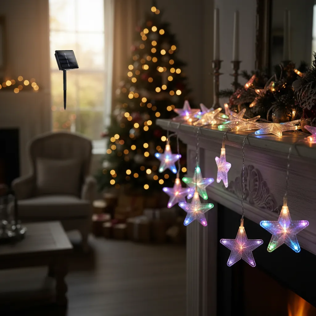 Luz Luces Navidad Carga Solar 5m Estrellas Multicolor-2