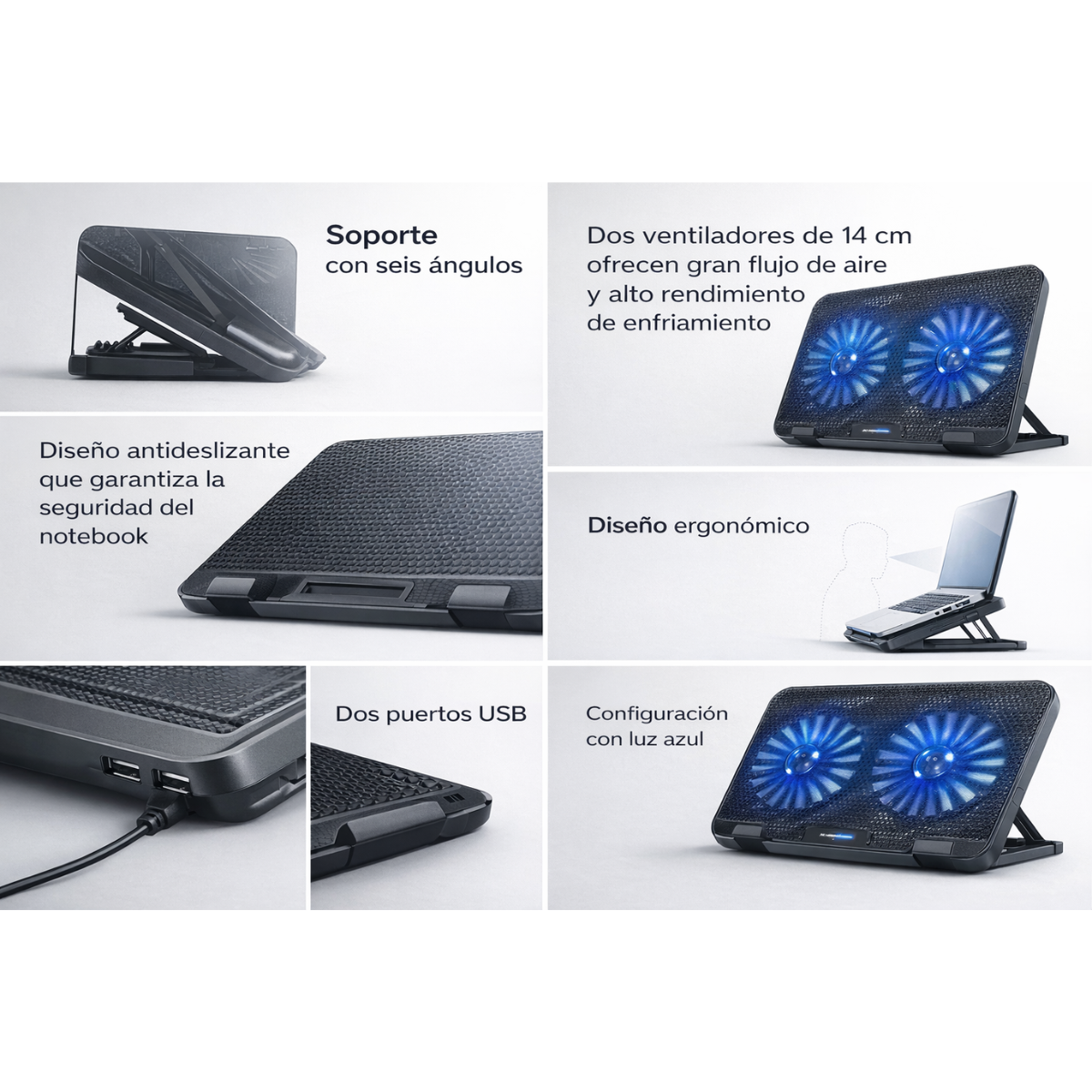 Base Soporte Doble Ventilador Refrigerante Laptop Notebook-2