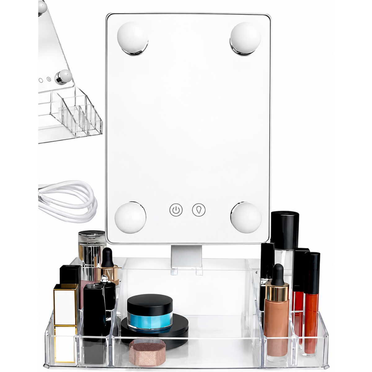 Espejo De Maquillaje Con Luz Led Y Organizador 360 Grados-4