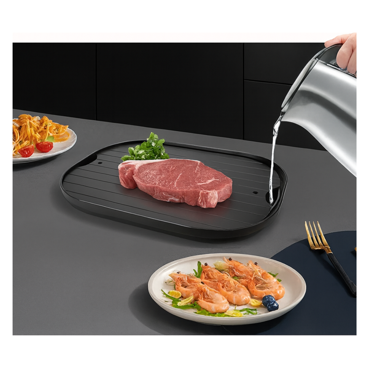 Tabla Bandeja Aluminio Para Descongelar Alimentos + Tapa-6