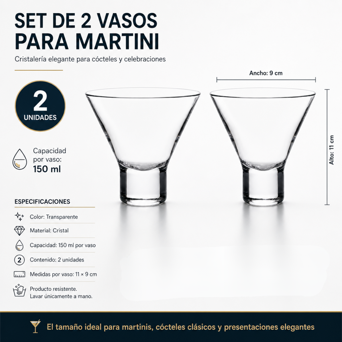 Pack 2 Vasos Para Martini Cristal Martini Serve Cocteleria-3