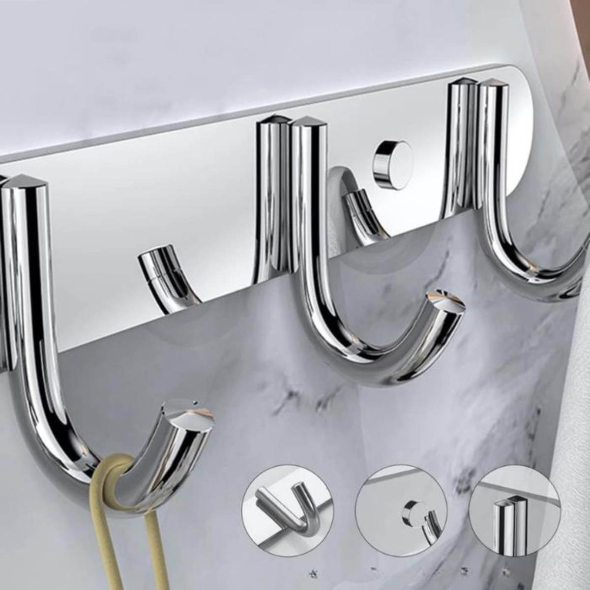 Perchero Pared Acero Inoxidable Plateado 6 Ganchos Multiuso-3