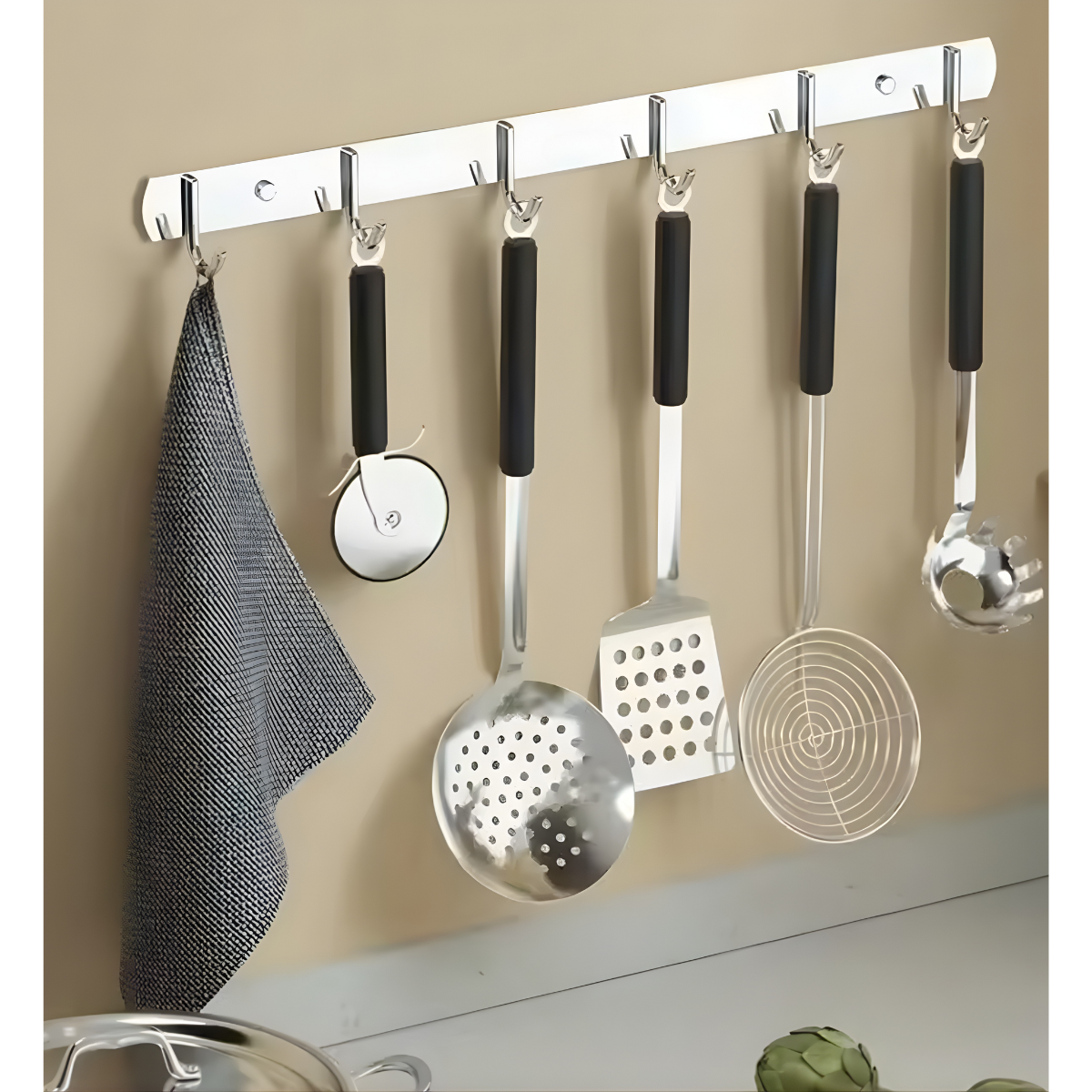 Perchero Pared Acero Inoxidable Plateado 6 Ganchos Multiuso-6