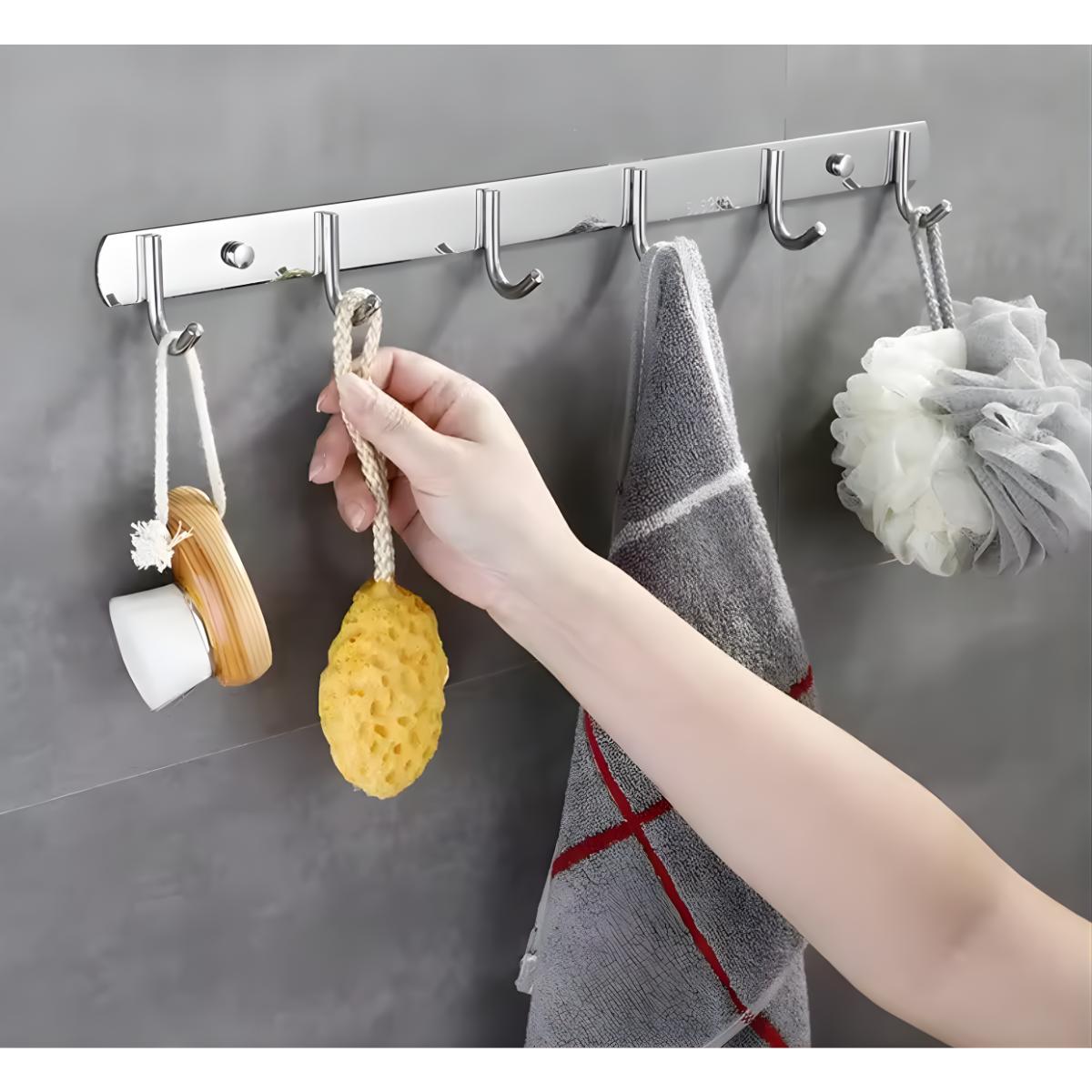 Perchero Pared Acero Inoxidable Plateado 6 Ganchos Multiuso-7