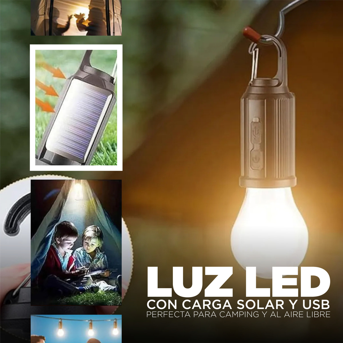 Lampara Led Portatil Recarga Solar Usb C Luz Calida Camping-5
