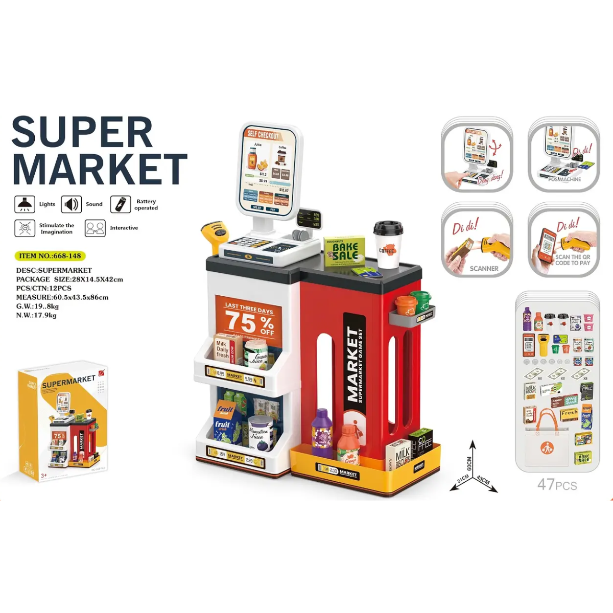 Set De Juguete Supermarket Caja Registradora Y Accesorios-5