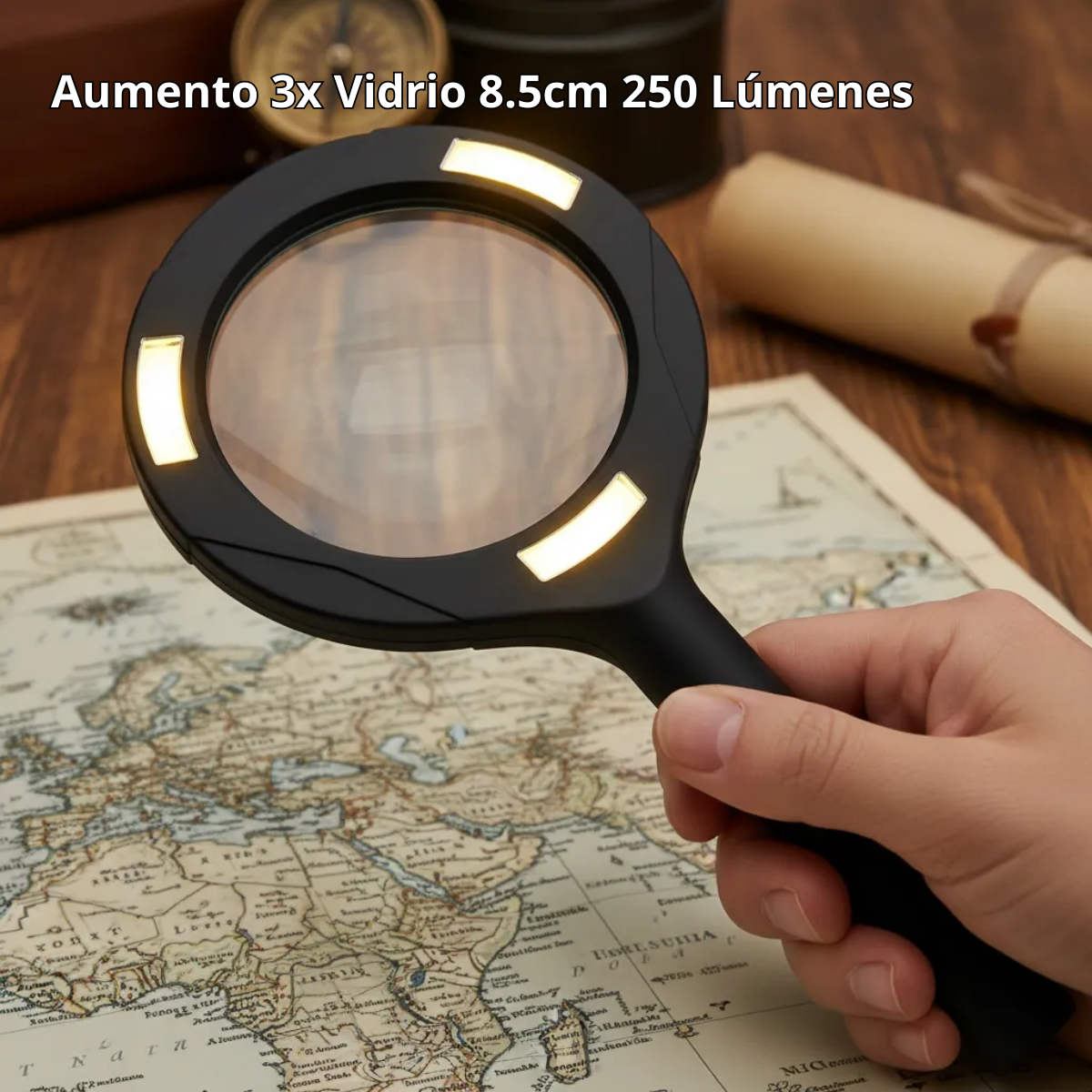 Lupa De Mano Luz Led Aumento 3x Vidrio 8 5cm 250 Lumenes-5