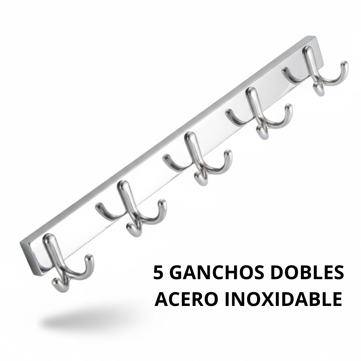 Perchero De Pared Acero Inoxidable 5 Ganchos Doble Multiuso-2