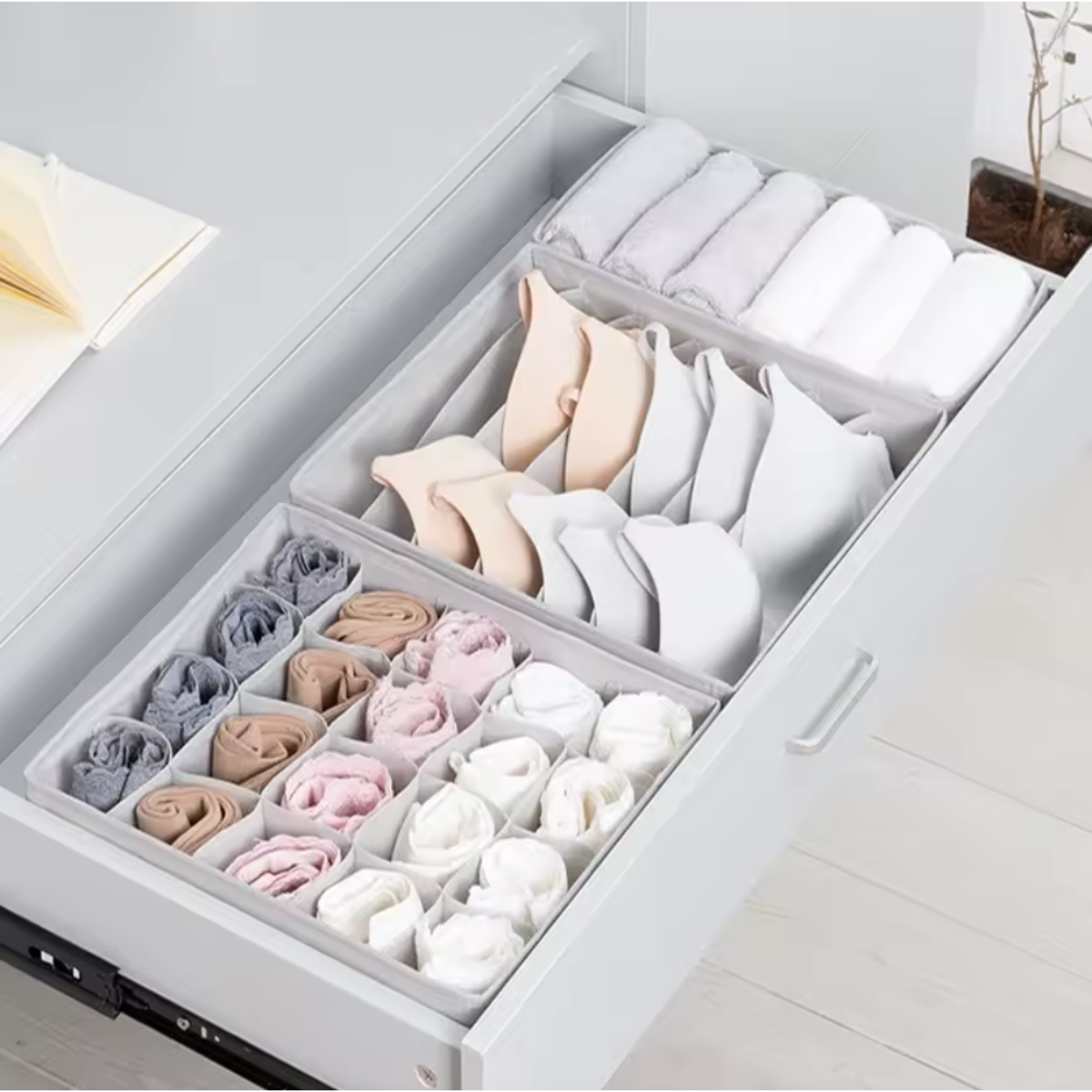 Organizador Blanco Closet Ropa Interior 6 Brasier 32x32x10cm-3