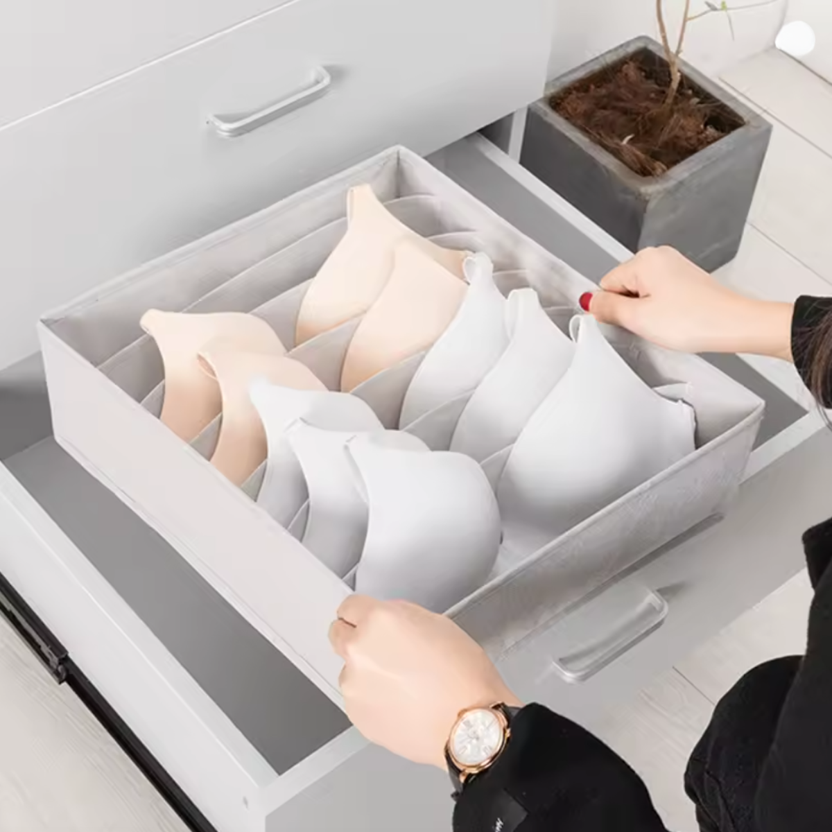 Organizador Blanco Closet Ropa Interior 6 Brasier 32x32x10cm-4