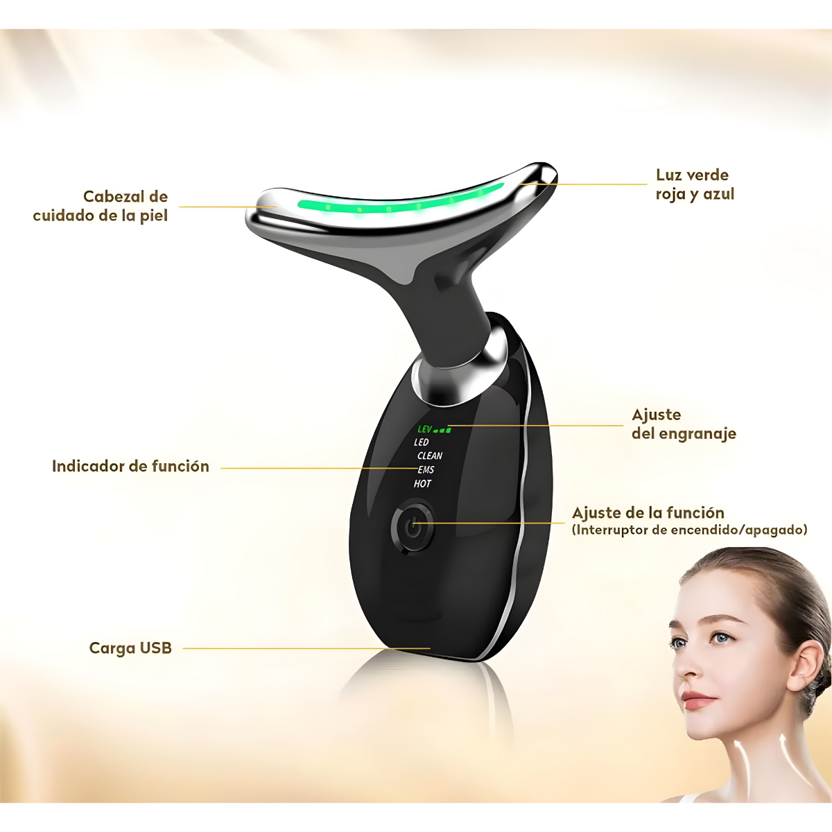 Masajeador Facial Cuello Antiarrugas Lifting Luz Roja-4