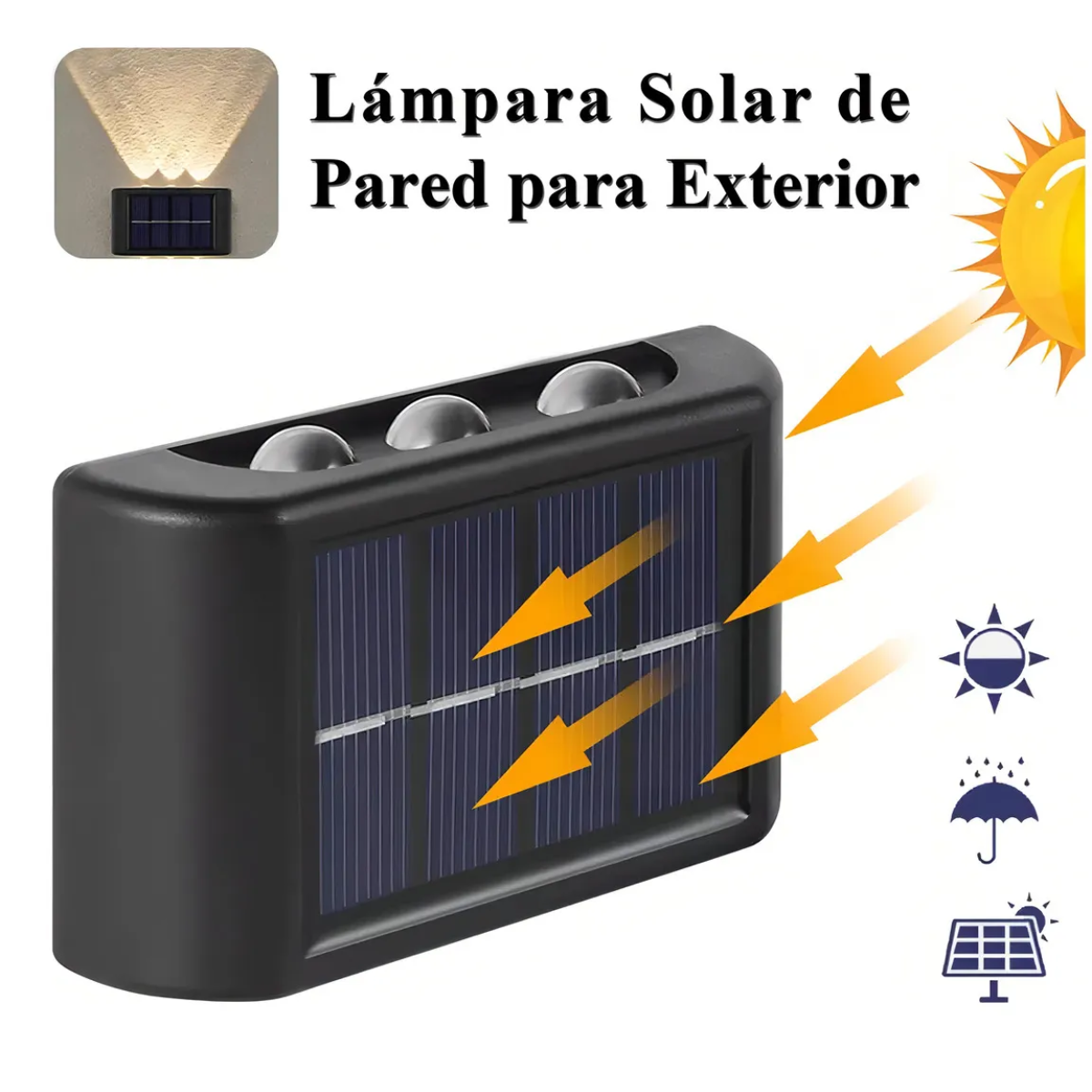 Lampara Solar Led Exterior Muro Doble 6 Luces Calida-2
