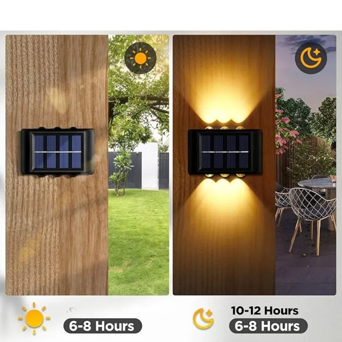 Lampara Solar Led Exterior Muro Doble 6 Luces Calida-6