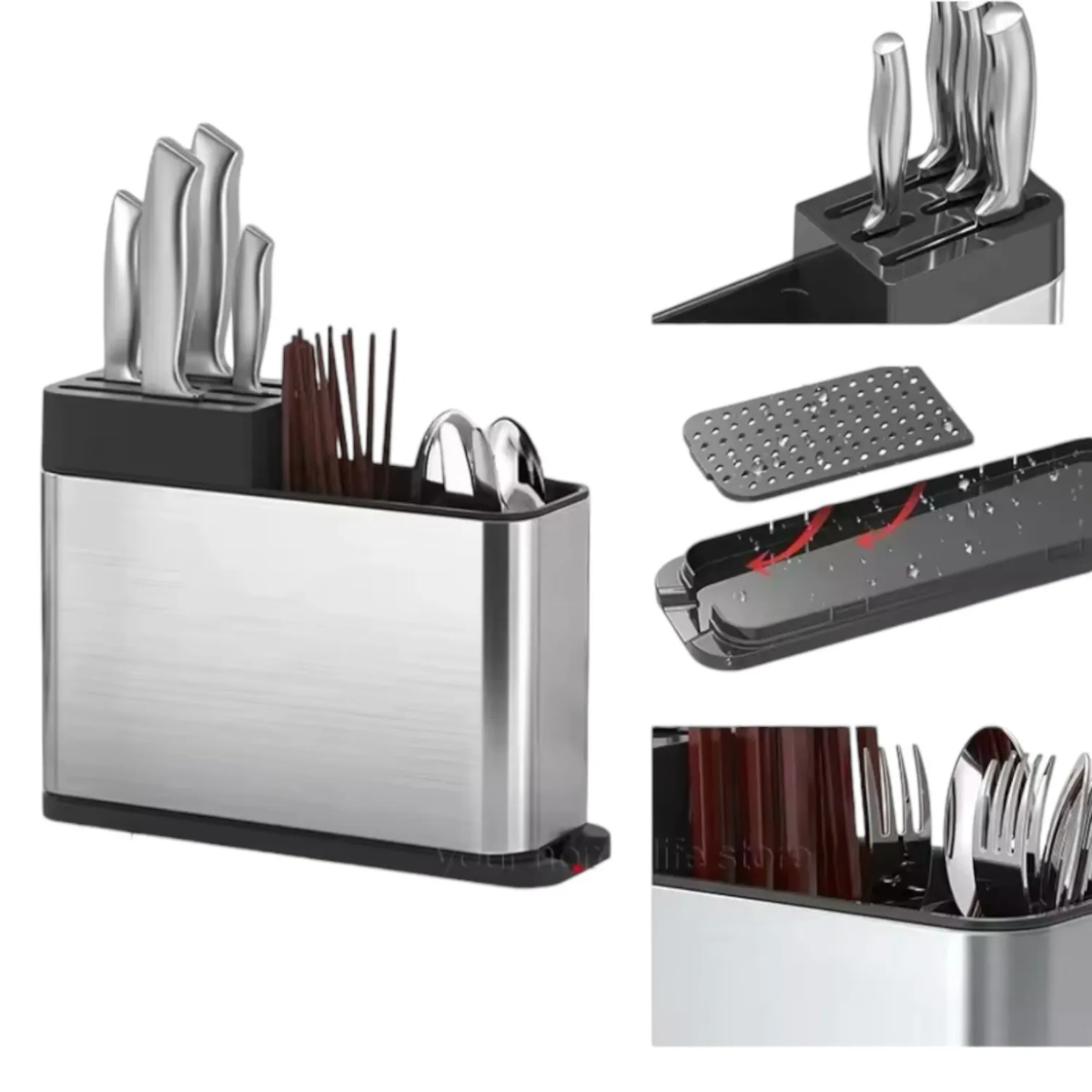 Organizador Escurridor Utensilios Cuchillos Acero Inoxidable-3