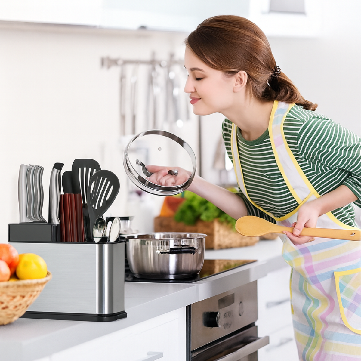 Organizador Escurridor Utensilios Cuchillos Acero Inoxidable-6