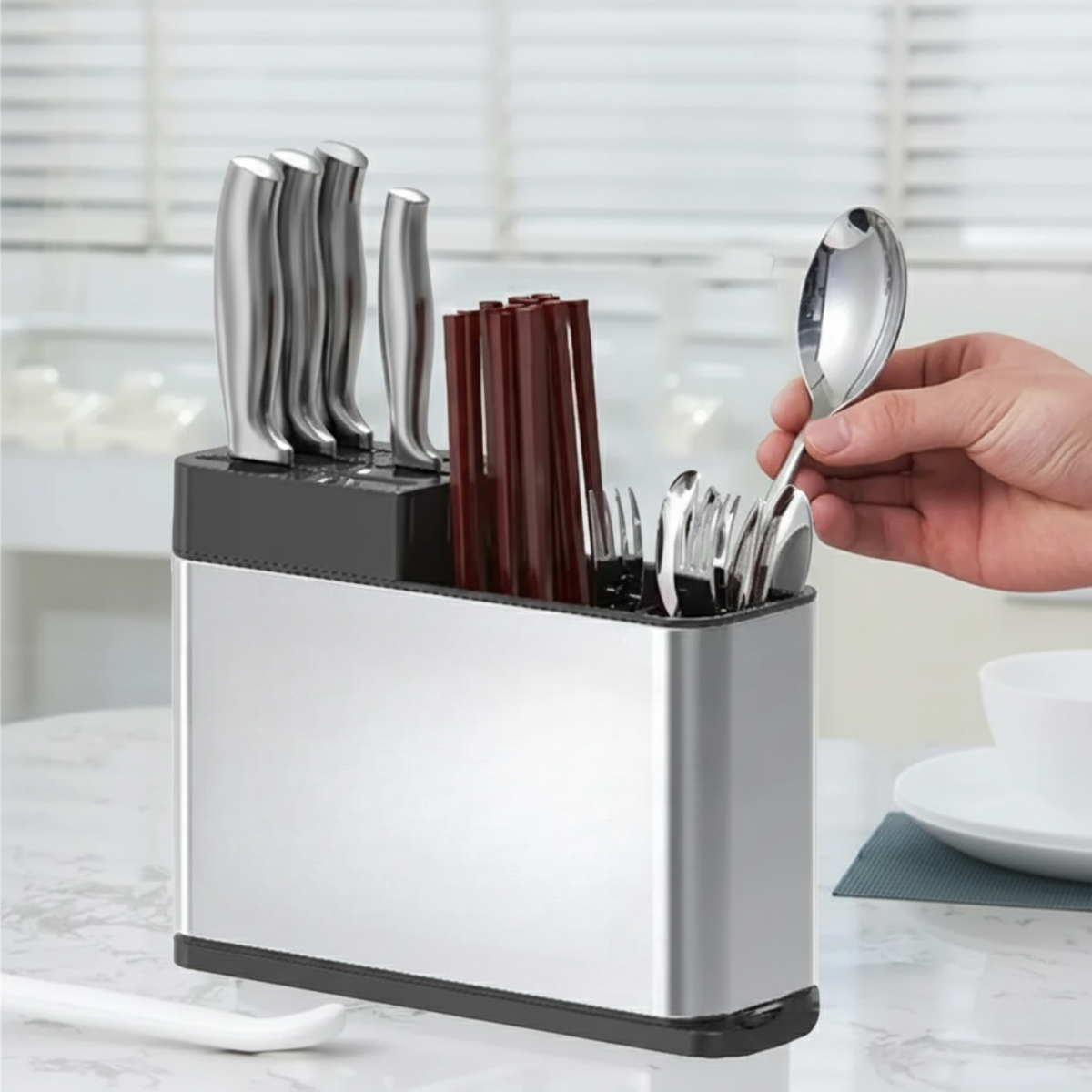 Organizador Escurridor Utensilios Cuchillos Acero Inoxidable-7