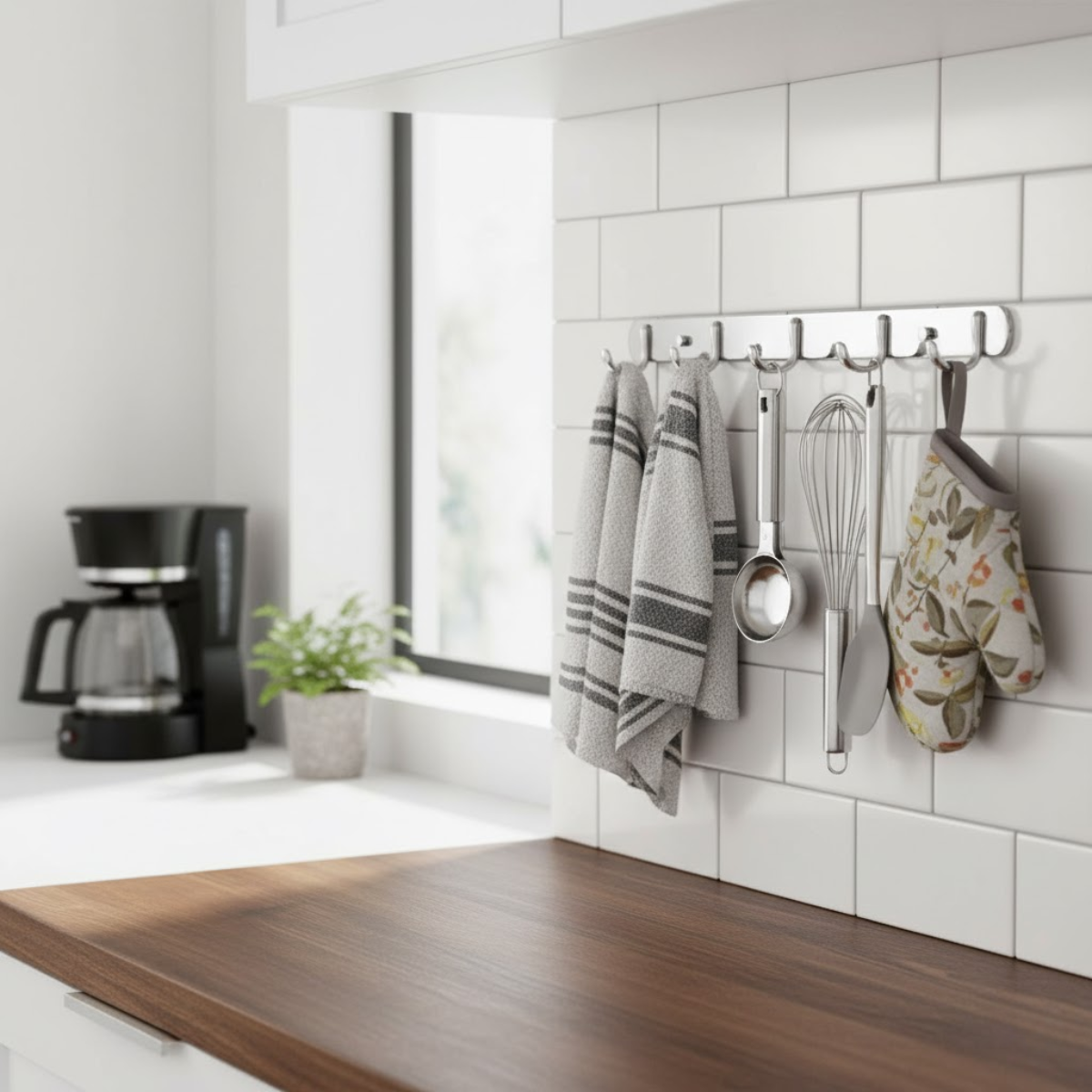 Perchero De Pared Acero Inoxidable 6 Ganchos Doble Multiuso-3