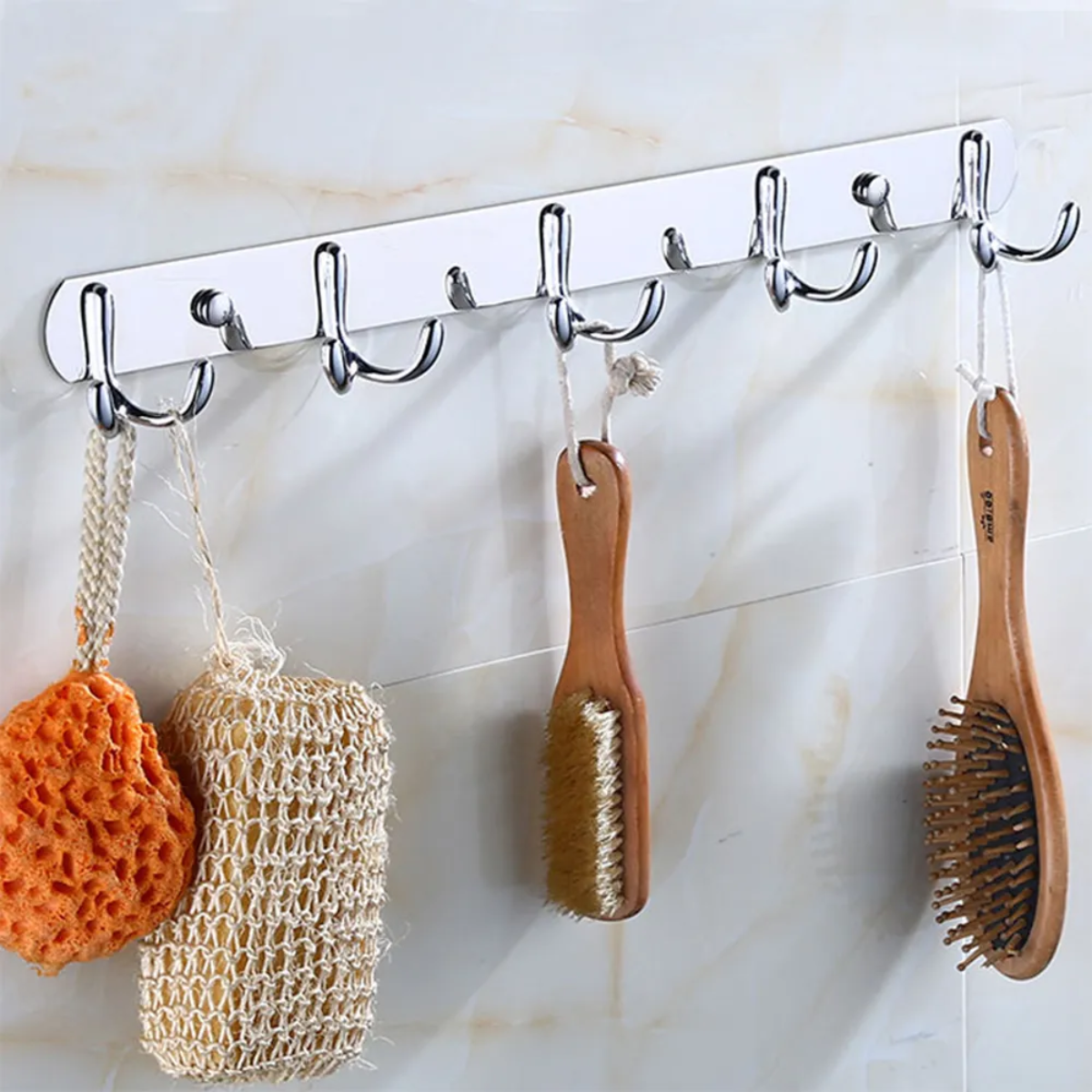 Perchero De Pared Acero Inoxidable 6 Ganchos Doble Multiuso-5