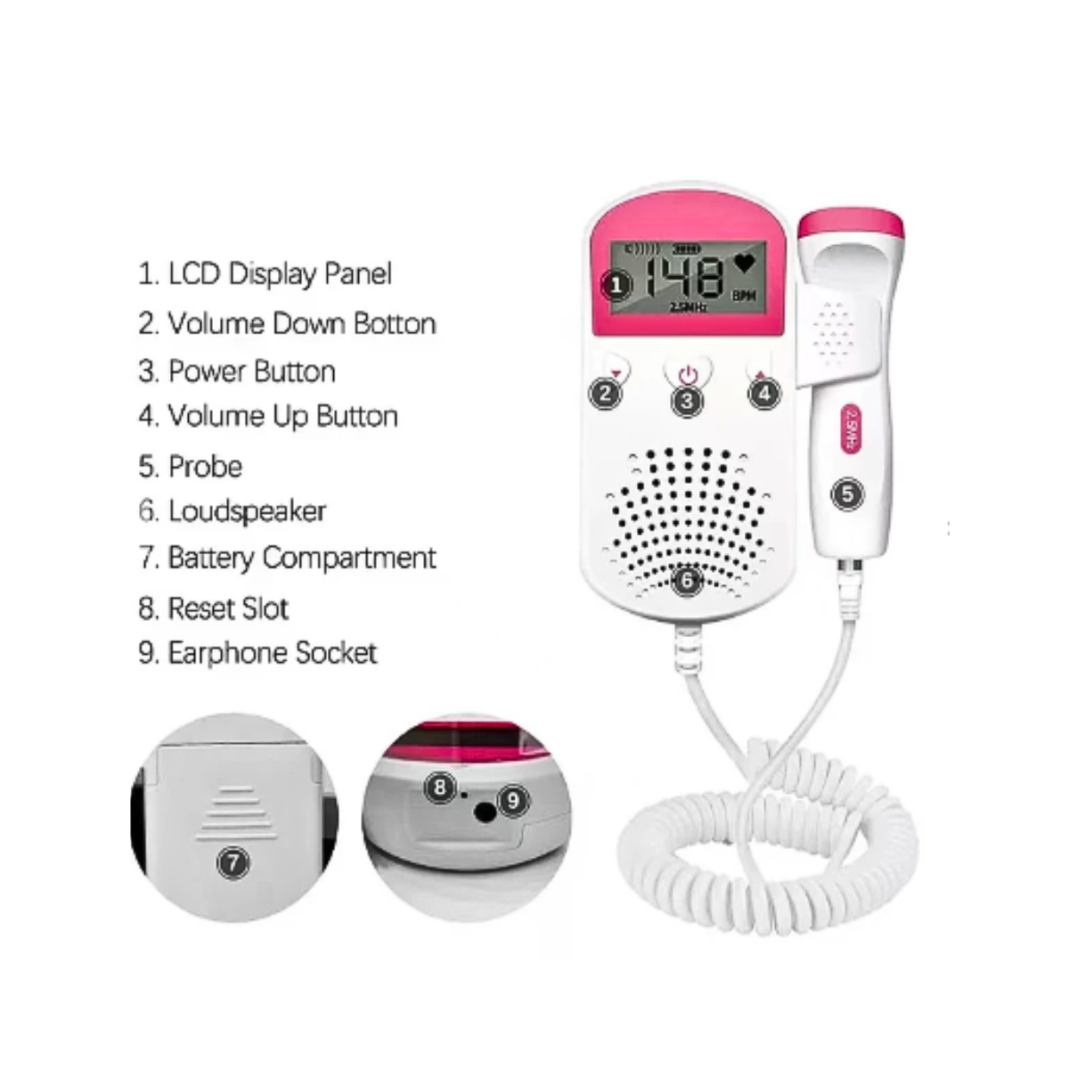 Monitor Fetal Doppler Latidos Fetales Corazón Bebé-4