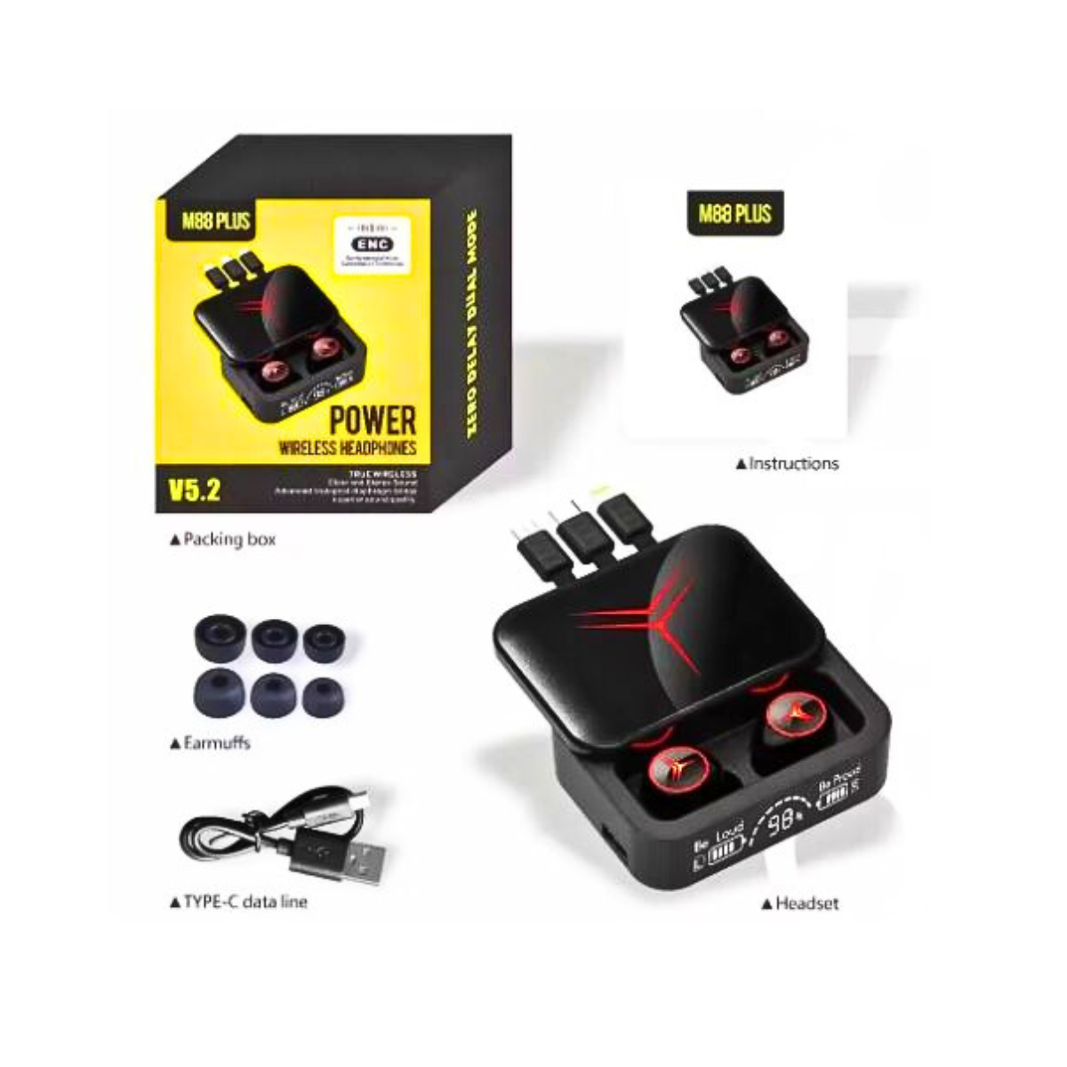 Audifonos Inalambrico Con Caja De Carga 3 Cables 2000 Mah-2
