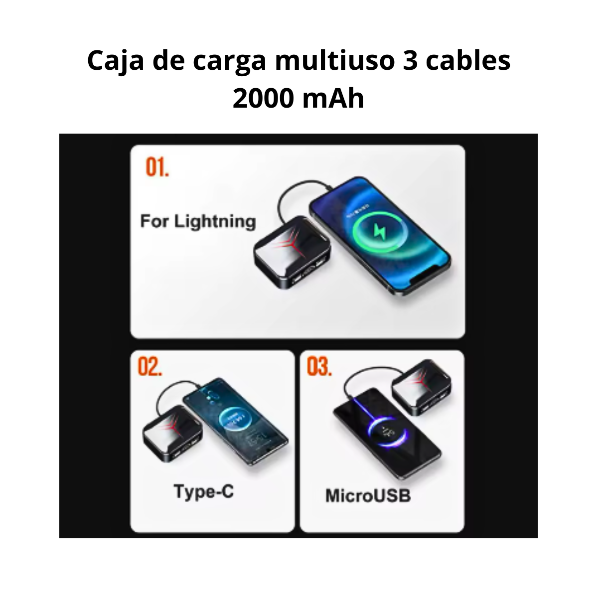 Audifonos Inalambrico Con Caja De Carga 3 Cables 2000 Mah-4