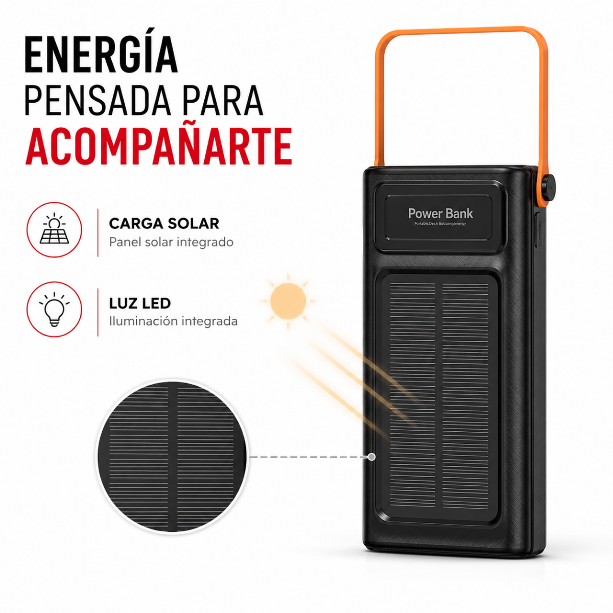 Power Bank Solar 50000mah Carga Portatil Luz Led Y Cables Gm-2