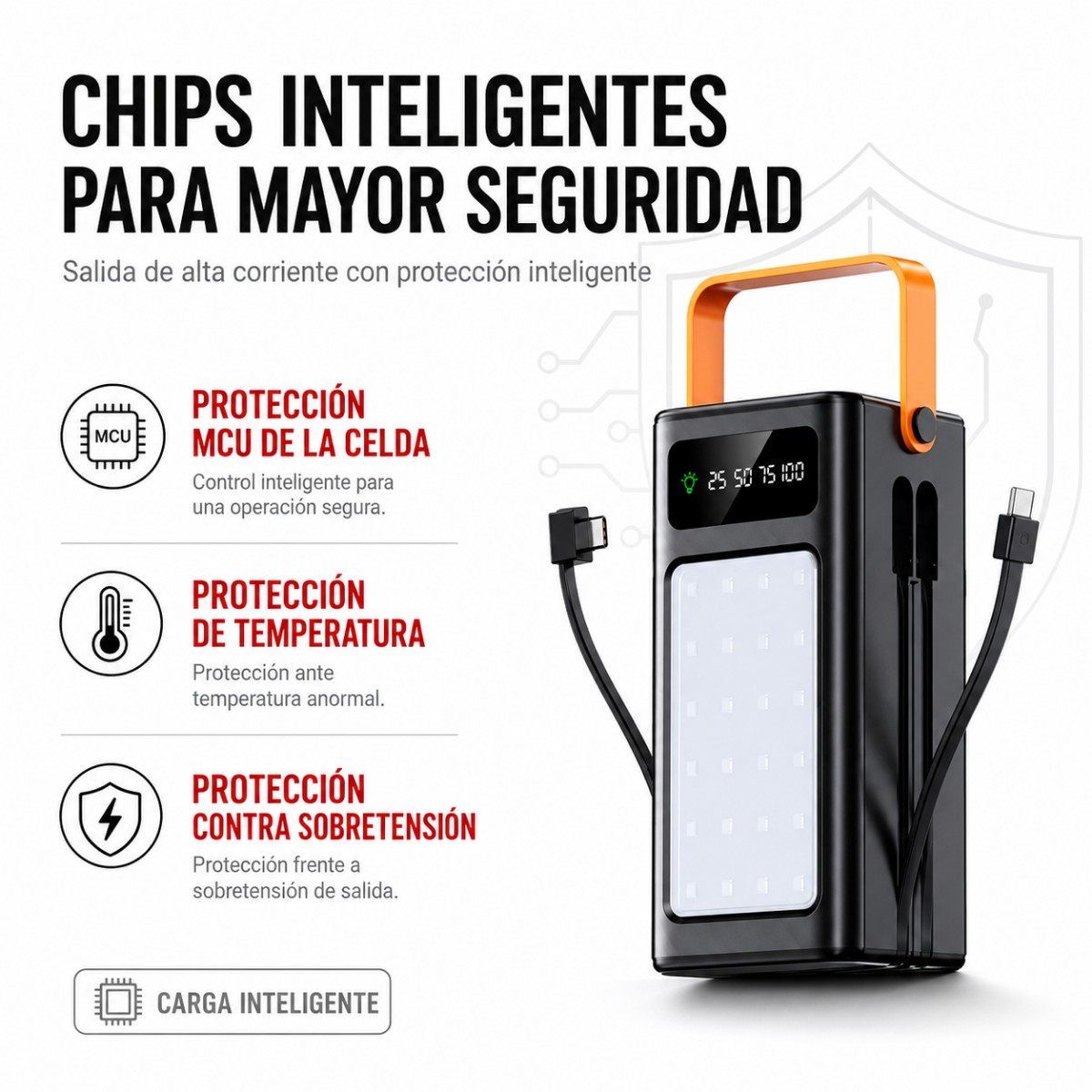 Power Bank Solar 50000mah Carga Portatil Luz Led Y Cables Gm-4