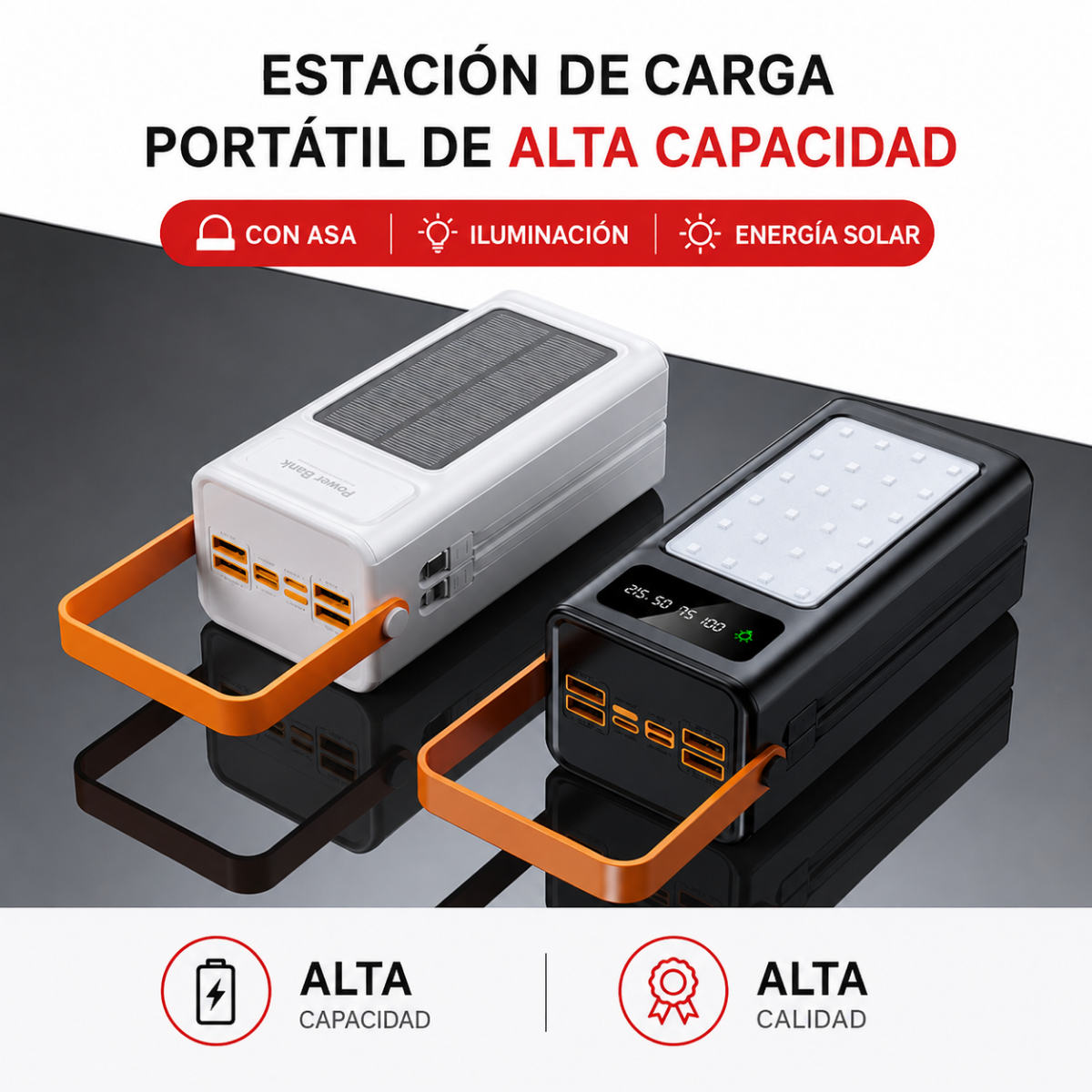 Power Bank Solar 50000mah Carga Portatil Luz Led Y Cables Gm-5