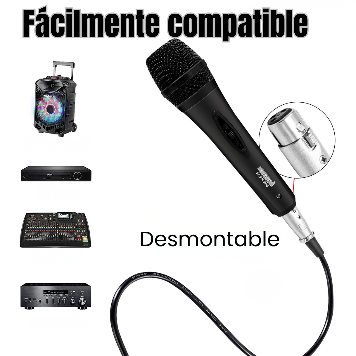 Microfono Karaoke Profesional Cable Conexion Auxiliar Audio-5