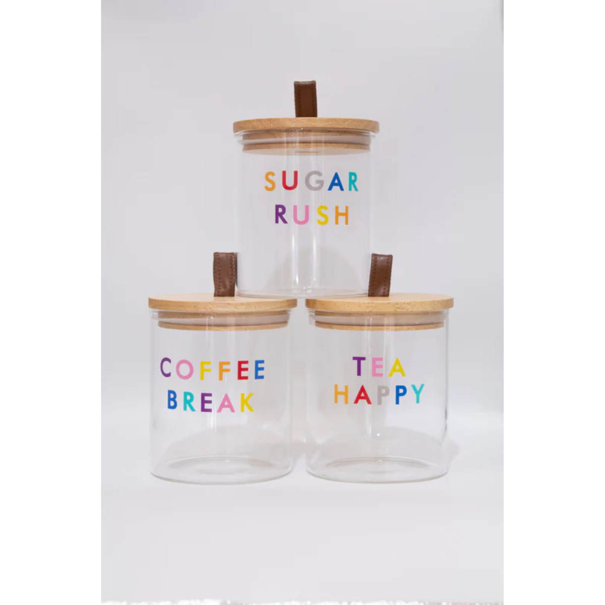 Set 3 Frascos Vidrio Te Cafe Azucar Tapa Madera Multicolor-4