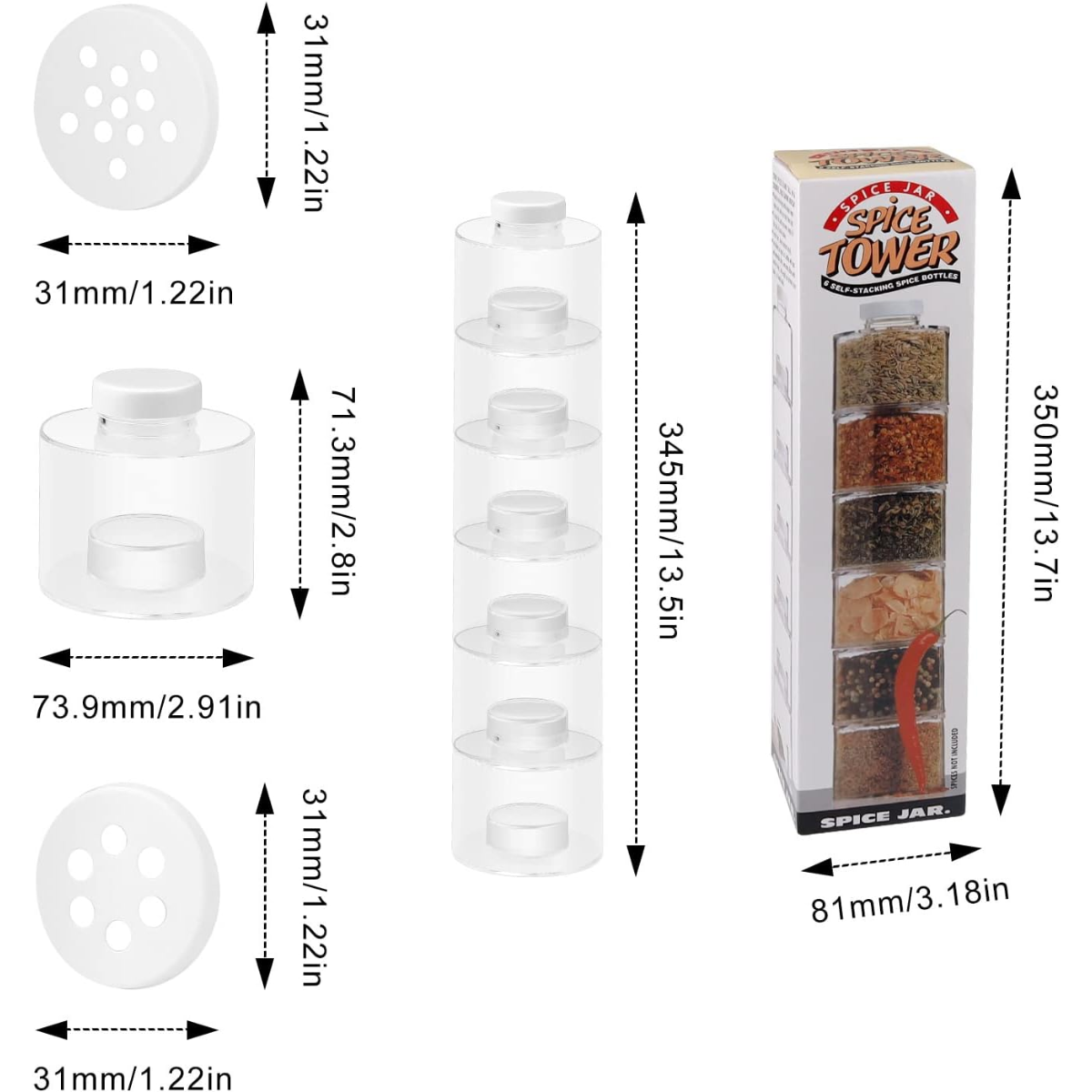 Organizador Especiero Torre Apilable 6 Frascos Transparente-2
