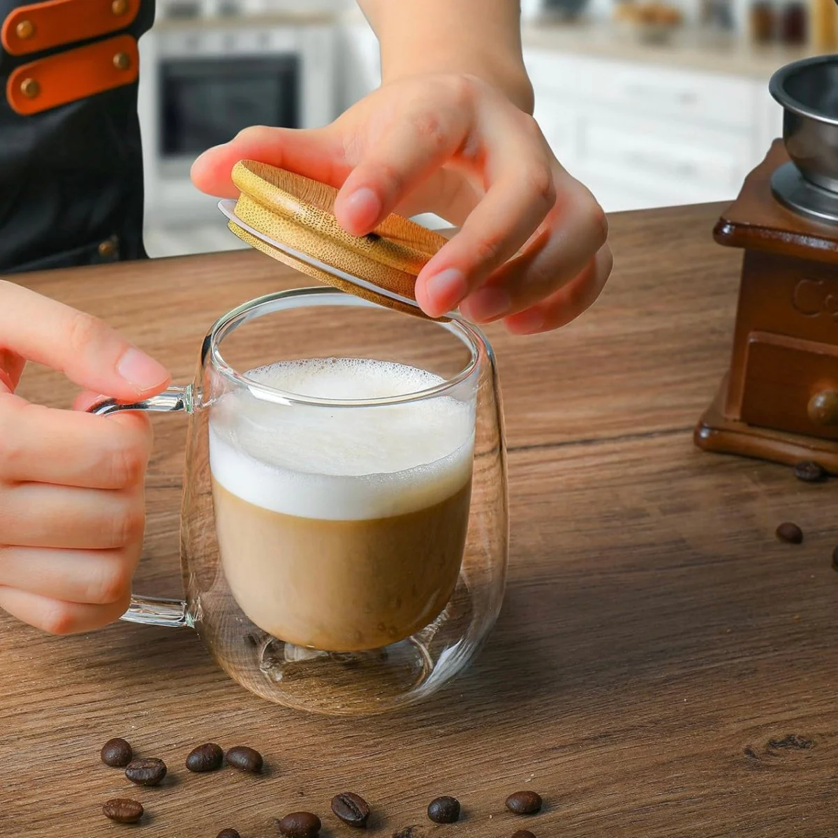 Taza Transparente Vidrio + Tapa Hermética 350ml-5