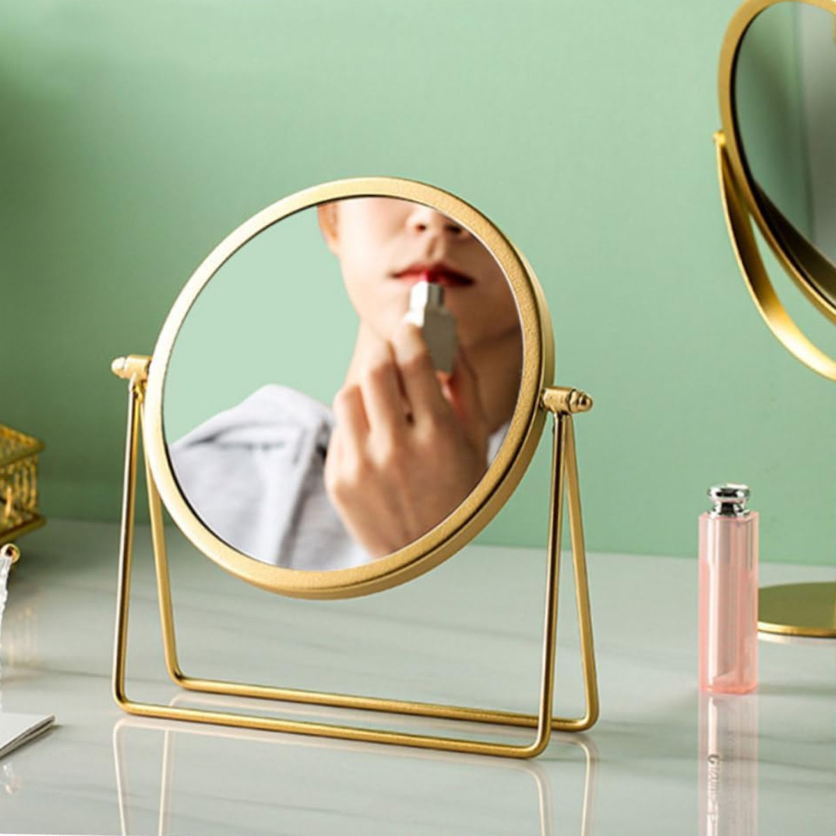 Espejo Escritorio De Mesa Decorativo Marco Metal Dorado-4