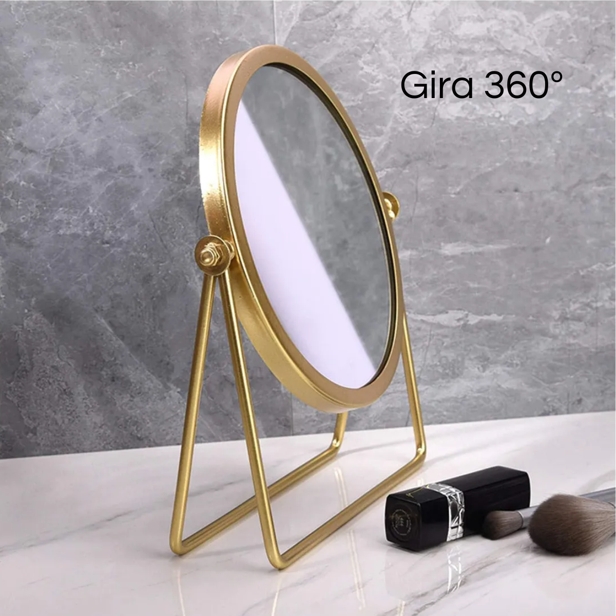 Espejo Escritorio De Mesa Decorativo Marco Metal Dorado-5