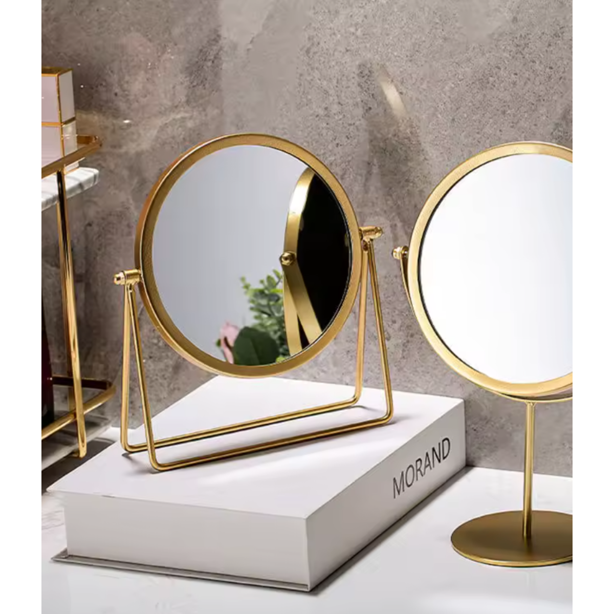 Espejo Escritorio De Mesa Decorativo Marco Metal Dorado-6