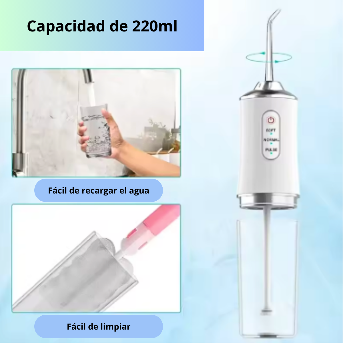 Limpiador Irrigador Bucal 4 Boquillas Portátil Recargable-4