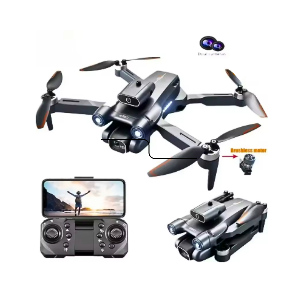 Drone Cámara Dual Hd Sin Escobilla Evita Obstáculos Wifi-3