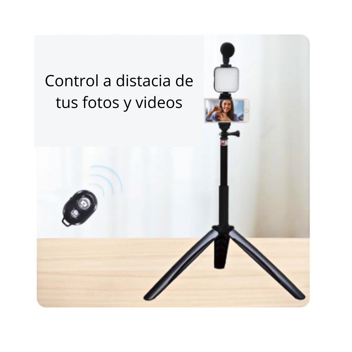 Soporte Celular Videos Palo Selfie Tripode Microfono Luz Led-5