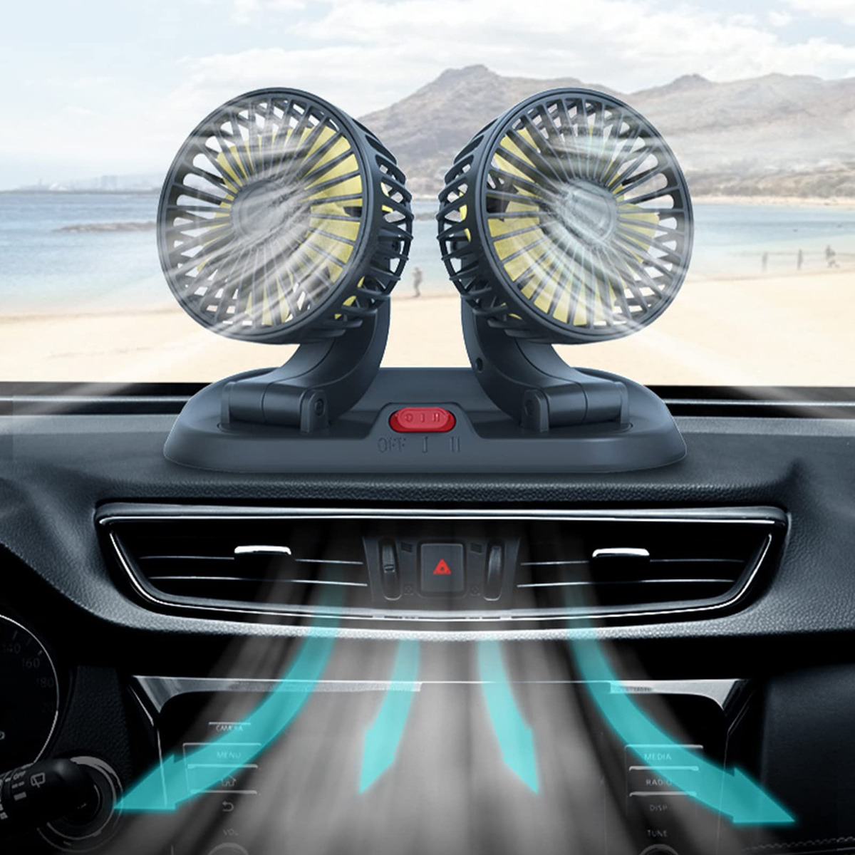Ventilador Doble Para Auto Giratorio 360° 12v-3