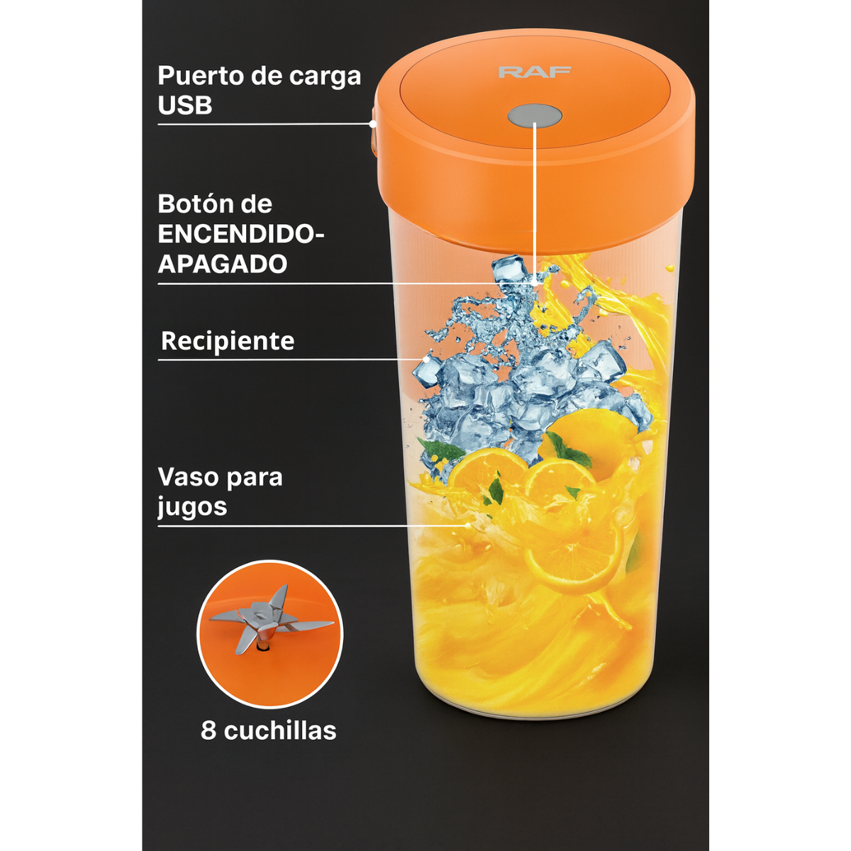 Mini Vaso Batidor Mezclador 80w Portatil Inalámbrico 300ml-4