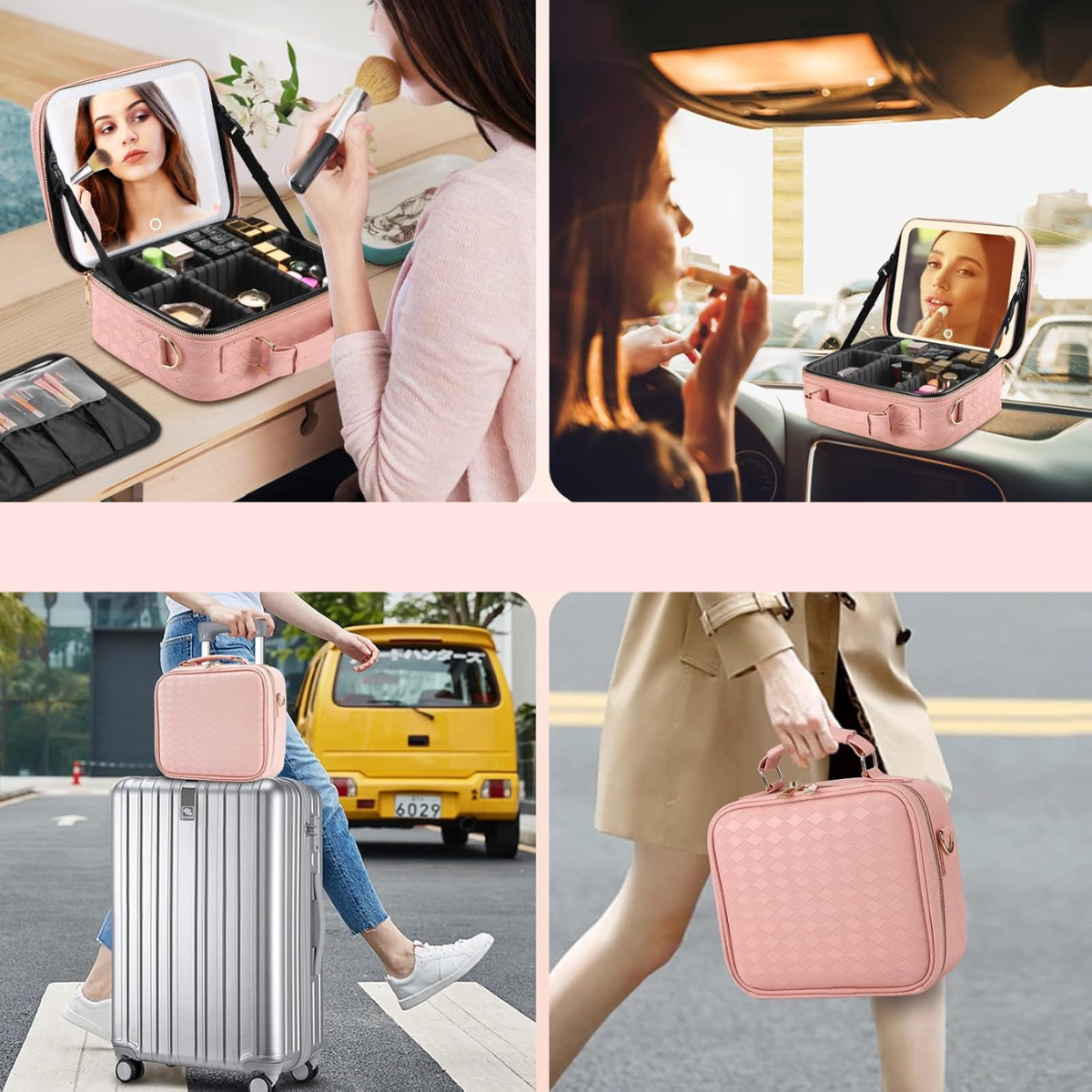 Cosmetiquero Rosa Port til Viajes Con Espejo Aumento Y Luz Led-5