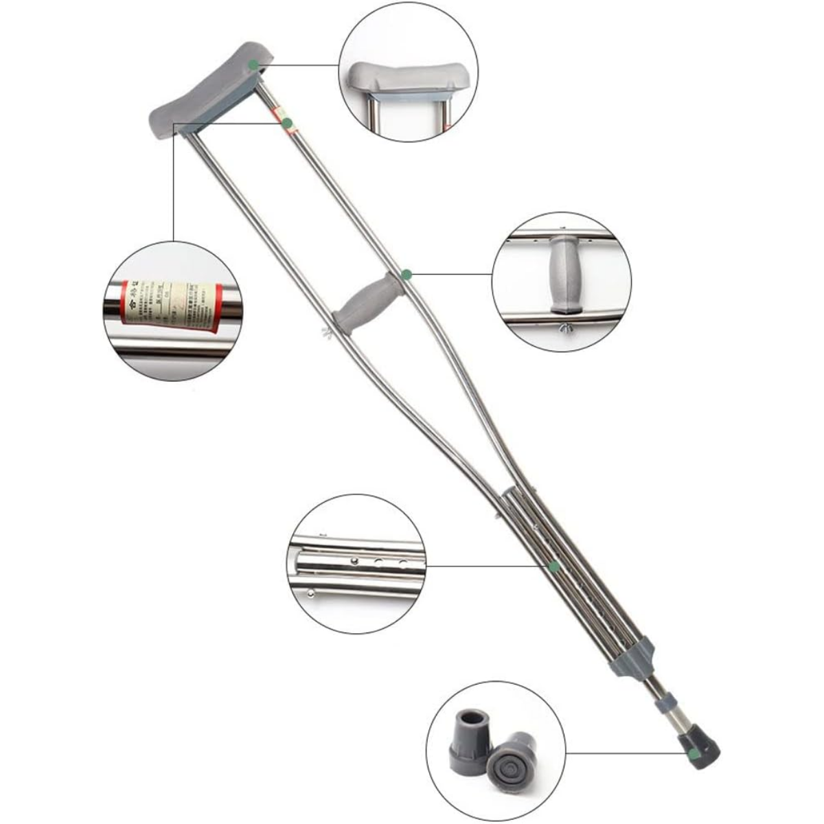 Par De Muletas Ortopedicas De Aluminio Ajustables Con Apoyos-3