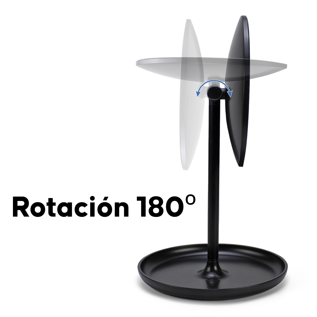 Espejo Maquillaje Circular Luz Led Y Base Organizador Joyas Negro-3