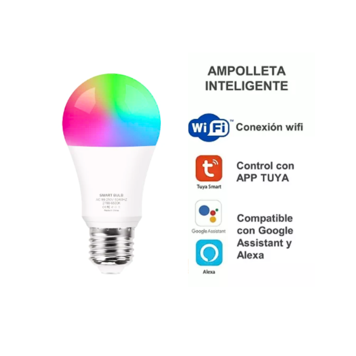 Ampolleta Inteligente Multicolor Led Wifi App 9w E27-2