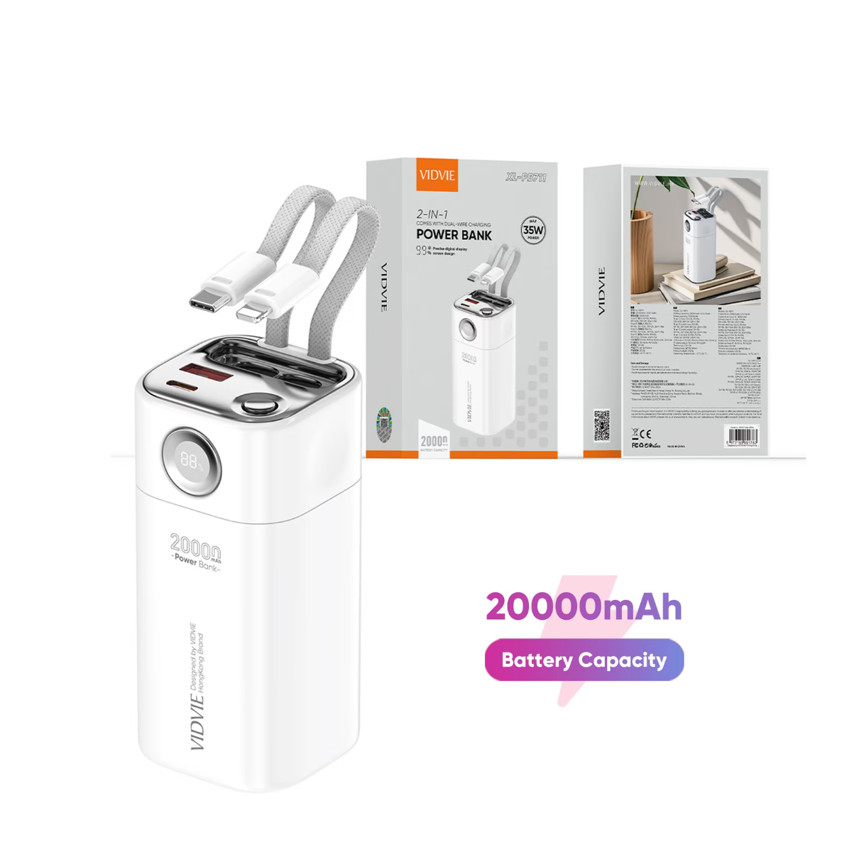 Cargador Portátil Powerbank Dual 20000mah Blanco-2