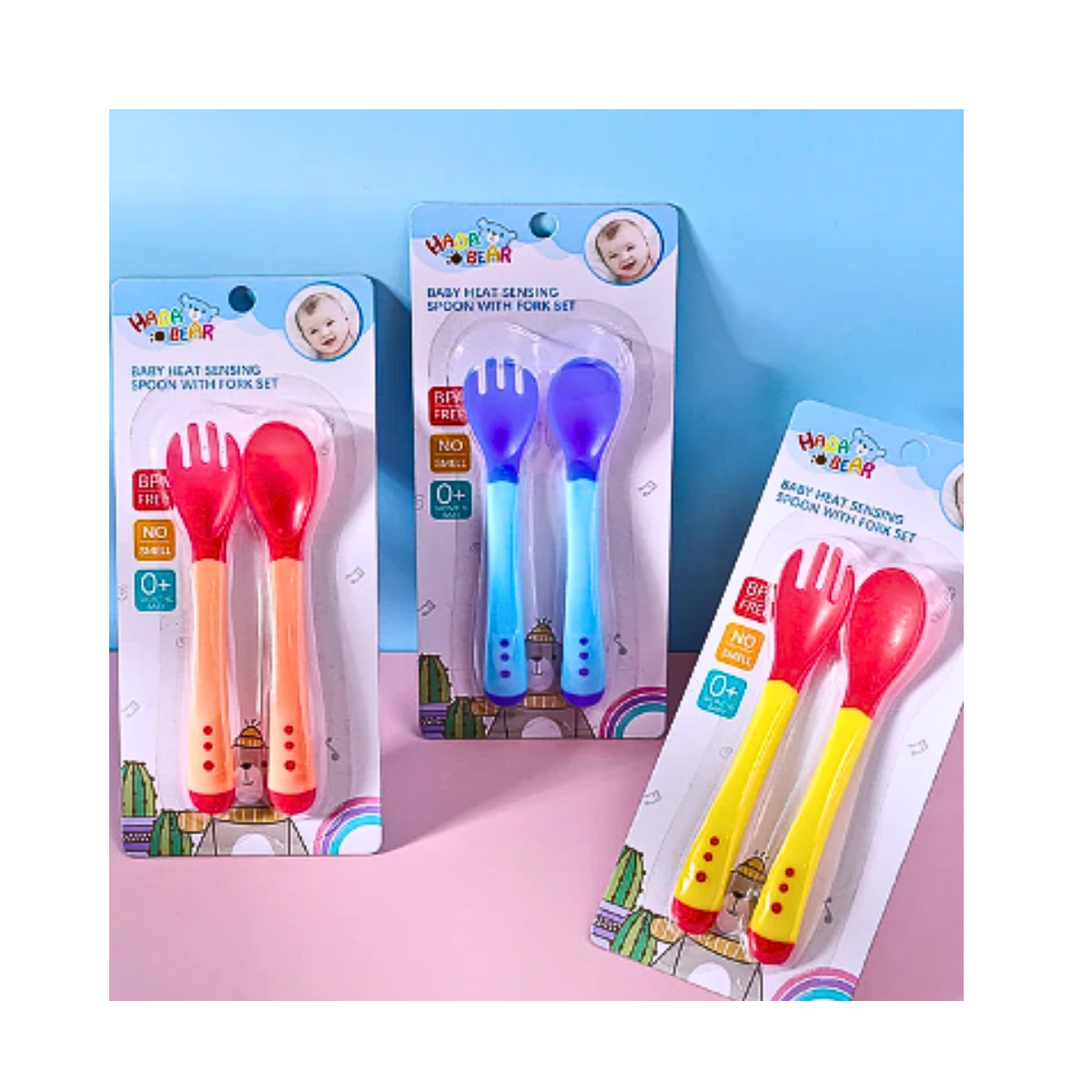 Set Alimentación Tenedor Cuchara Con Sensor Temperatura Bebe-4