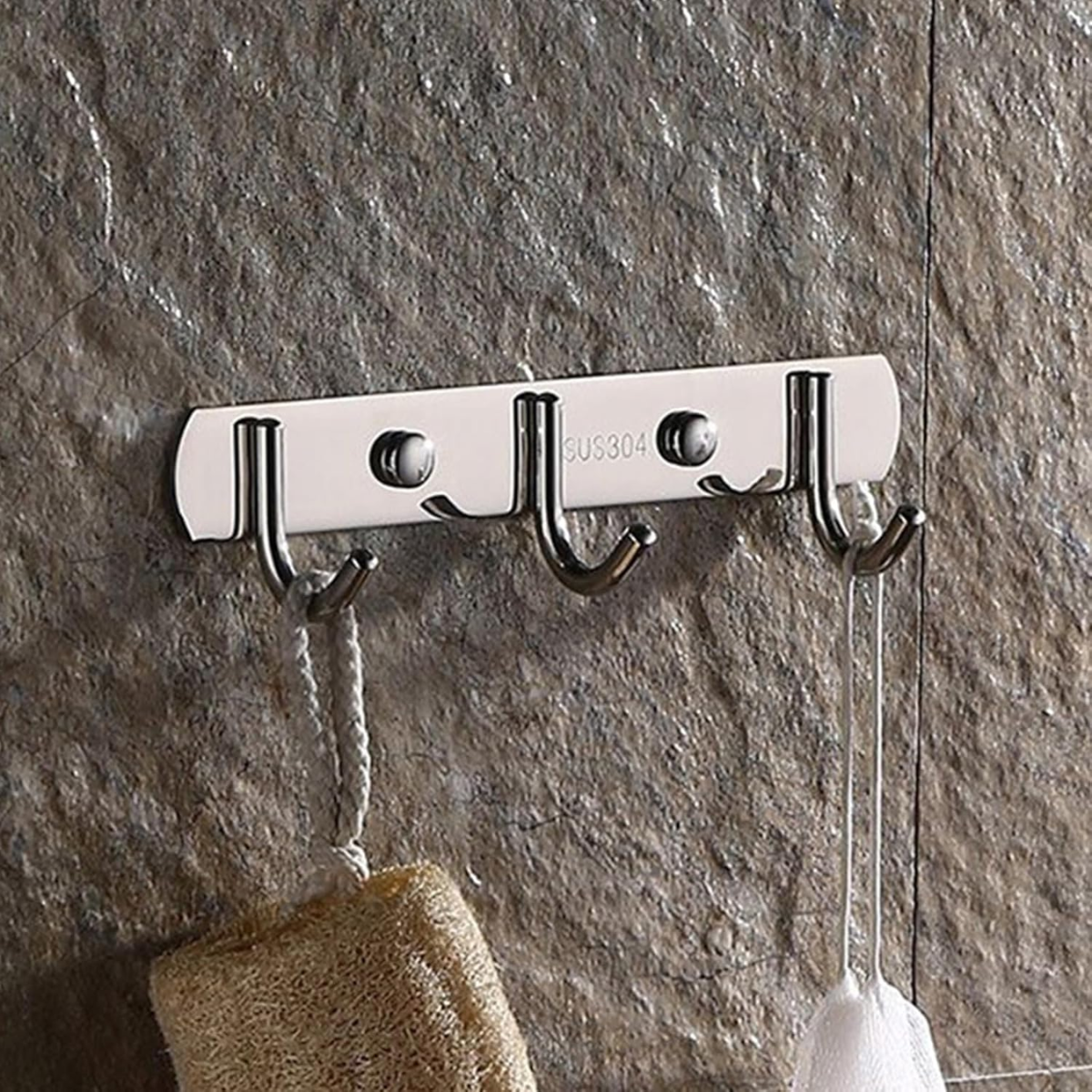 Perchero Pared Acero Inoxidable Plateado 4 Ganchos Multiuso-5