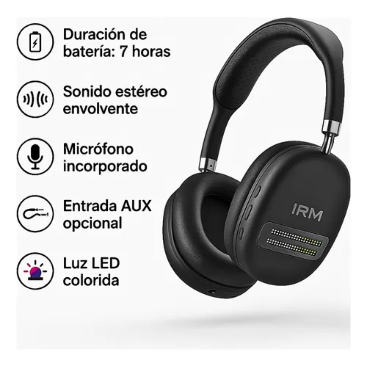 Audifonos Auriculares Inalámbricos Gamer Luz Rgb Color Negro-2